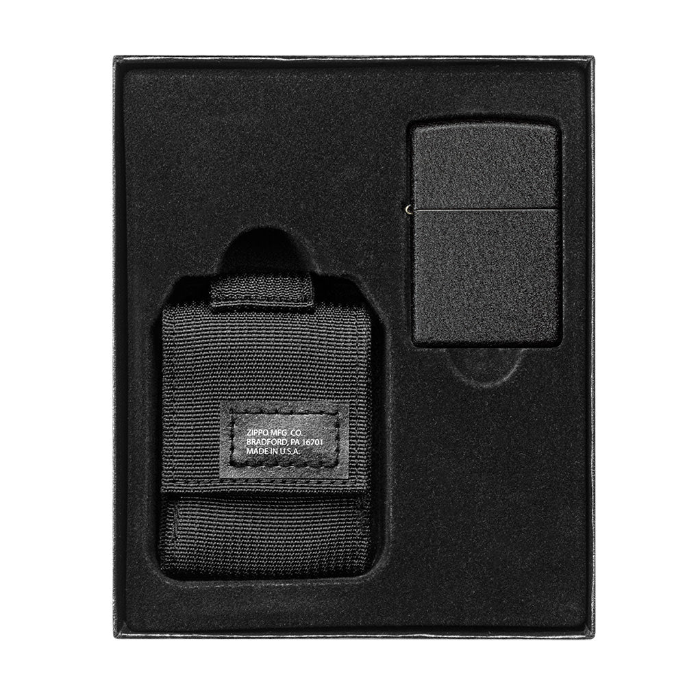 Zippo Tactical Pouch & Black Crackle Lighter Gift Set Black 49402